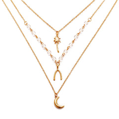 18K Gold Plated Antlers & Moon Layered Necklace