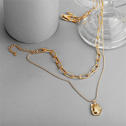 18K Gold-Plated Cable Chain Layered Pendant Necklace, gold pendant necklace for women, detail close-up