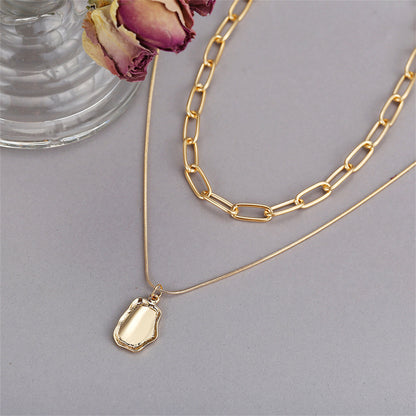 18K Gold-Plated Cable Chain Layered Pendant Necklace, gold pendant necklace for women, lifestyle look