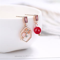 Cubic Zirconia & Red Pearl 18K Rose Gold-Plated Mismatched Drop Earrings