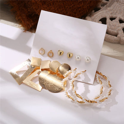 Pearl and 18K Gold-Plated Geometric Stud and Drop Earrings Set, gold stud earrings for women, styled look