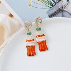 Cubic Zirconia & Pearl Enamel 18K Gold-Plated Soda Bottle Drop Earrings