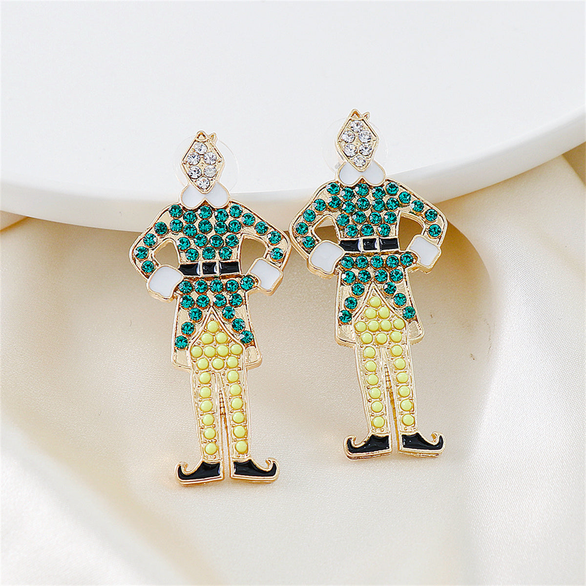 Green Cubic Zirconia and 18K Gold-Plated Elf Drop Earrings, gold drop earrings for women, styled look