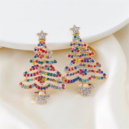 Jewel-Tone Cubic Zirconia and 18K Gold-Plated Christmas Tree Drop Earrings, gold drop earrings for women, styled look