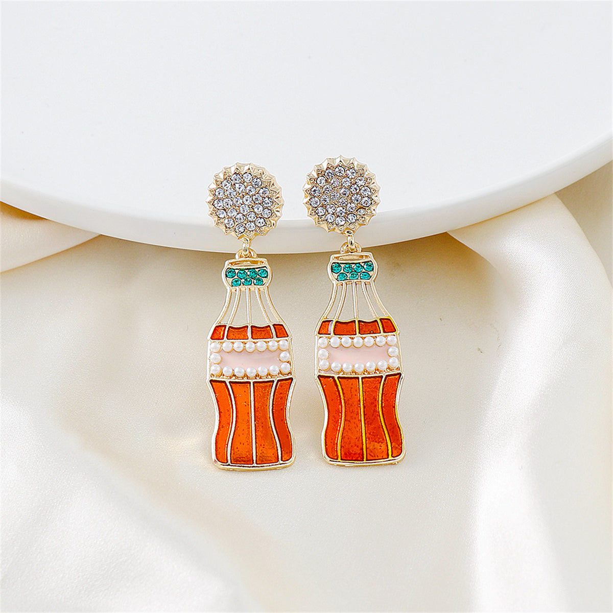 Cubic Zirconia & Pearl Enamel 18K Gold-Plated Soda Bottle Drop Earrings