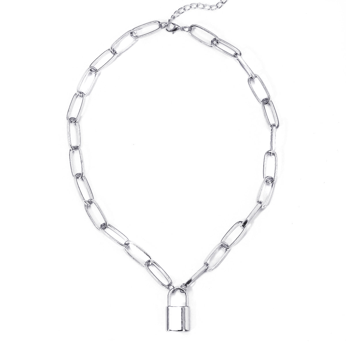 Silver-Plated Lock Pendant Necklace, silver pendant necklace for women, vintage-inspired design, styled look