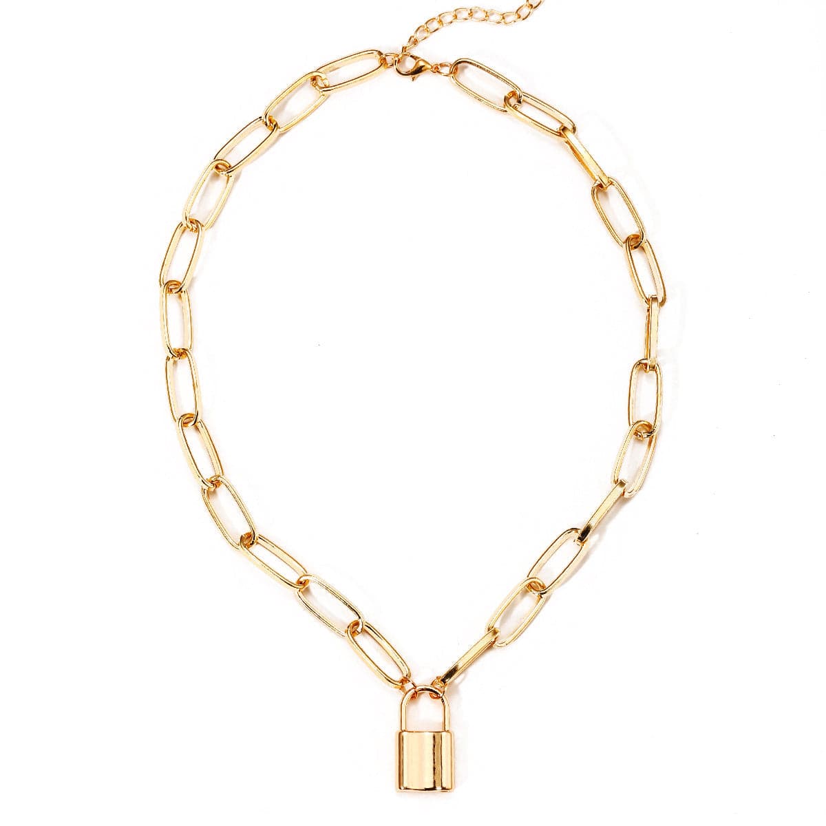 18K Gold-Plated Lock Pendant Necklace, gold pendant necklace for women, dainty minimalist design, front view
