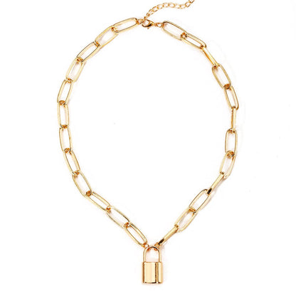 18K Gold-Plated Lock Pendant Necklace, gold pendant necklace for women, dainty minimalist design, front view
