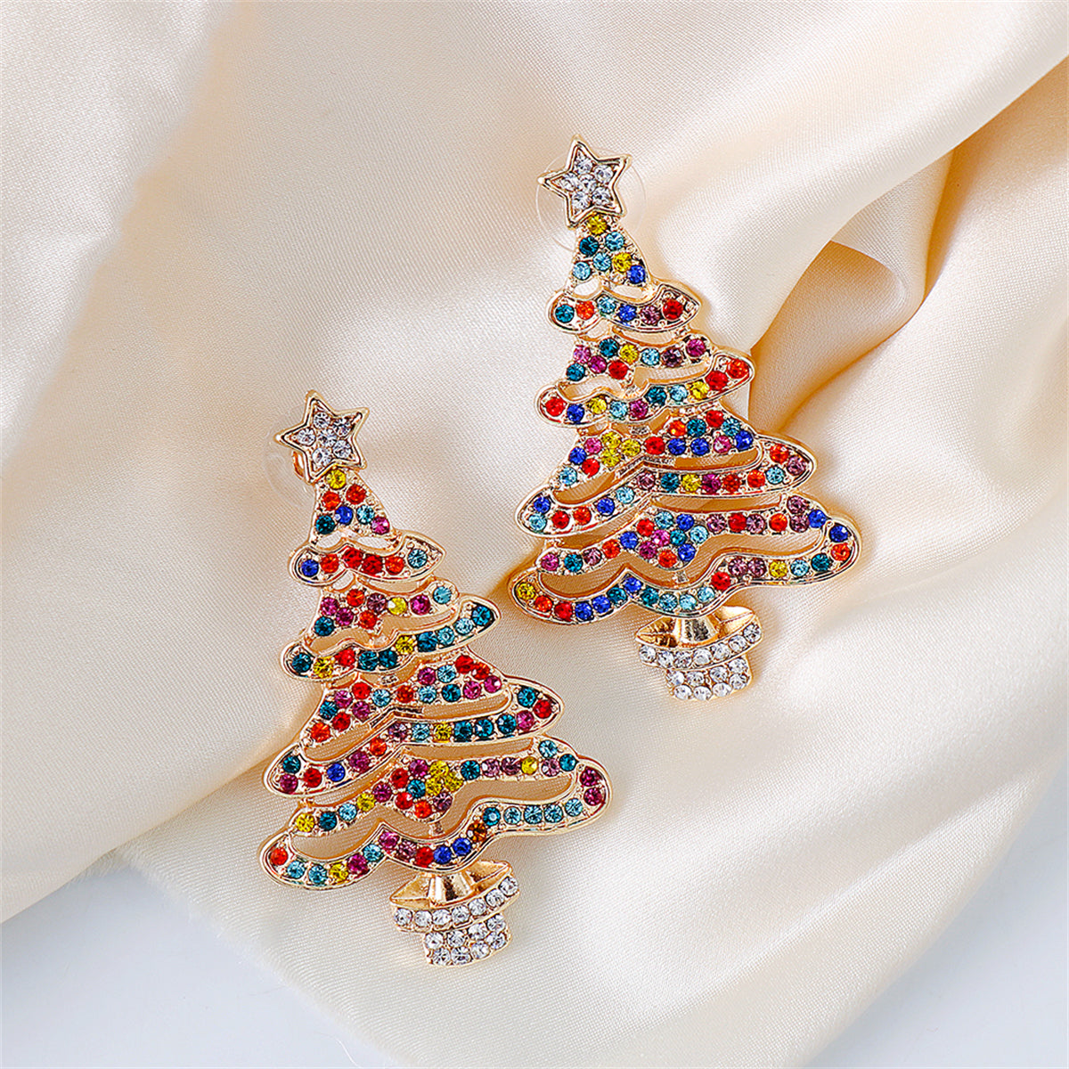 Jewel-Tone Cubic Zirconia & 18K Gold-Plated Christmas Tree Drop Earrings