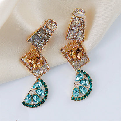 Green Crystal and Cubic Zirconia Cup Lemon Drop Earrings, drop earrings for women, botanical inspired, lifestyle look