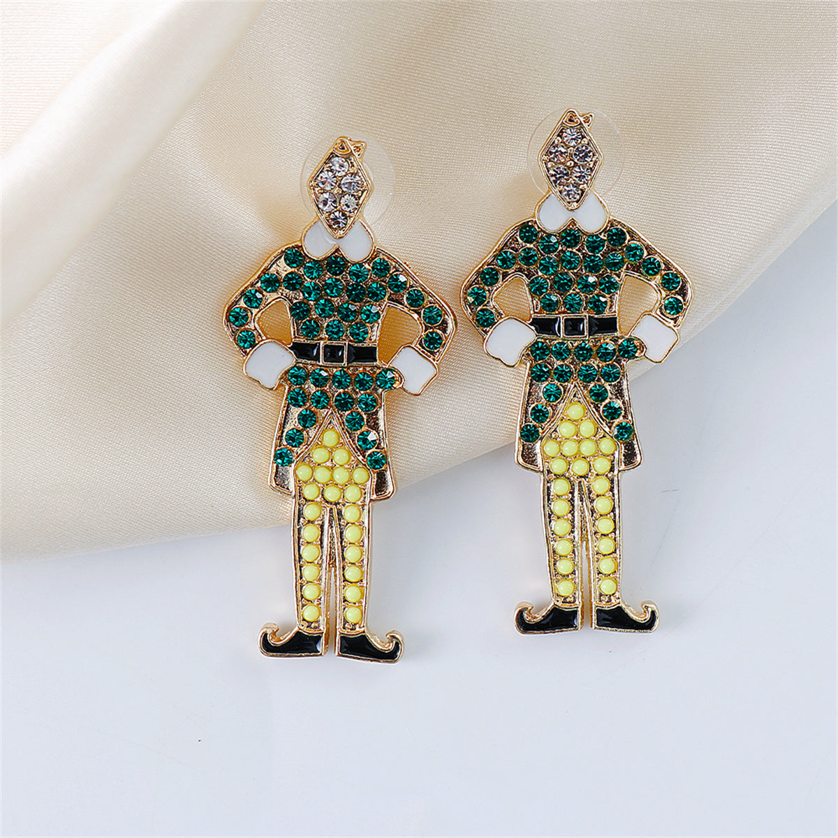 Green Cubic Zirconia and 18K Gold-Plated Elf Drop Earrings, gold drop earrings for women, vintage-inspired design, side view