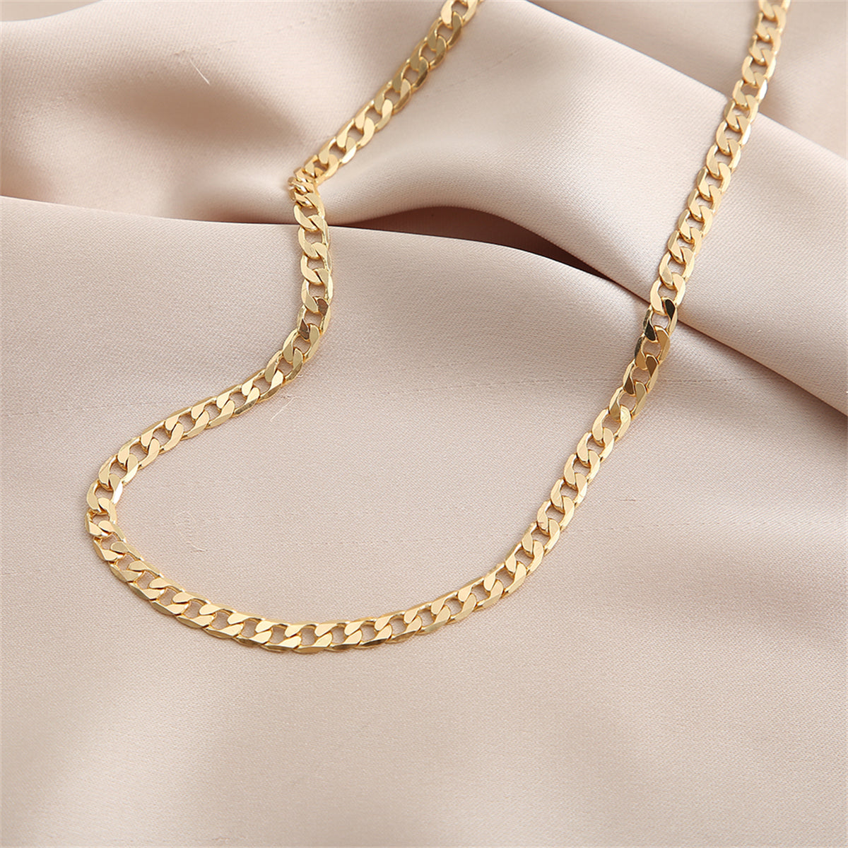 18K Gold-Plated Curb Chain Necklace, gold pendant necklace for women, dainty minimalist design, side view