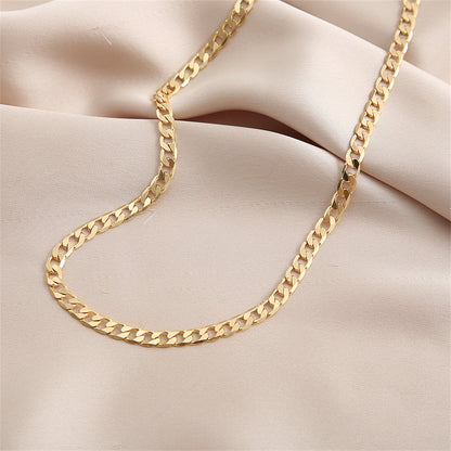 18K Gold-Plated Curb Chain Necklace, gold pendant necklace for women, dainty minimalist design, side view