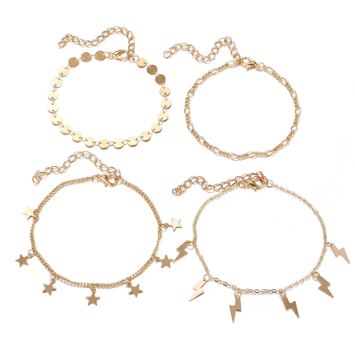 18K Gold-Plated Star & Lightning Station Anklet Set
