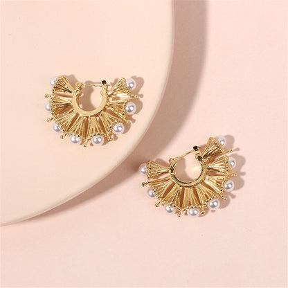 Pearl & 18K Gold-Plated Fan Hoop Earrings