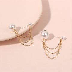 Pearl & 18K Gold-Plated Chains Ear Jackets