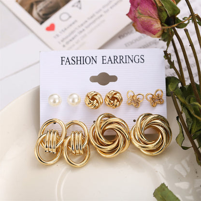 Pearl and 18K Gold-Plated Open Butterfly Stud Earrings Set, gold stud earrings for women, elegant gift for her, front view