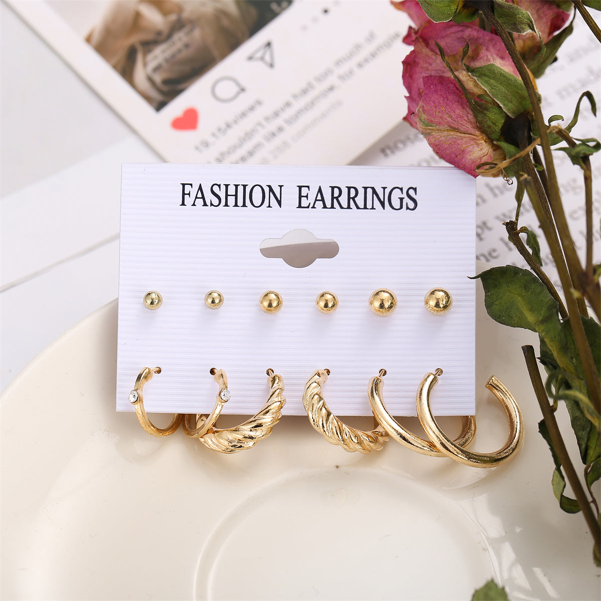 Cubic Zirconia & 18K Gold-Plated Twist Earrings Set