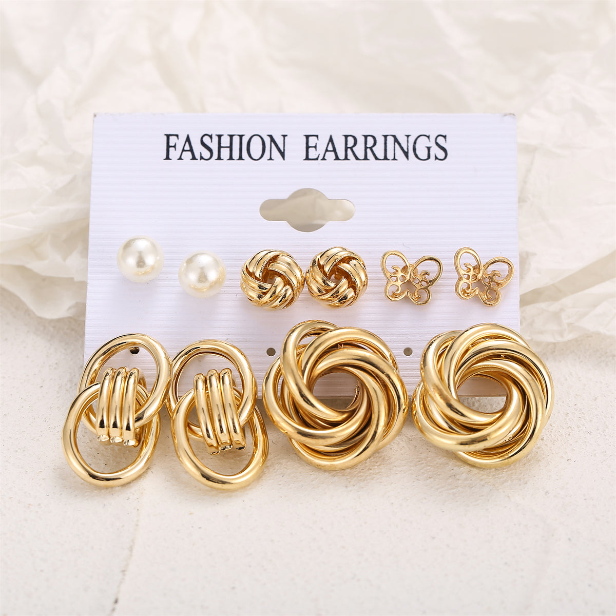 Pearl & 18K Gold-Plated Open Butterfly Stud Earrings Set