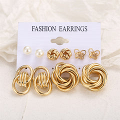 Pearl & 18K Gold-Plated Open Butterfly Stud Earrings Set