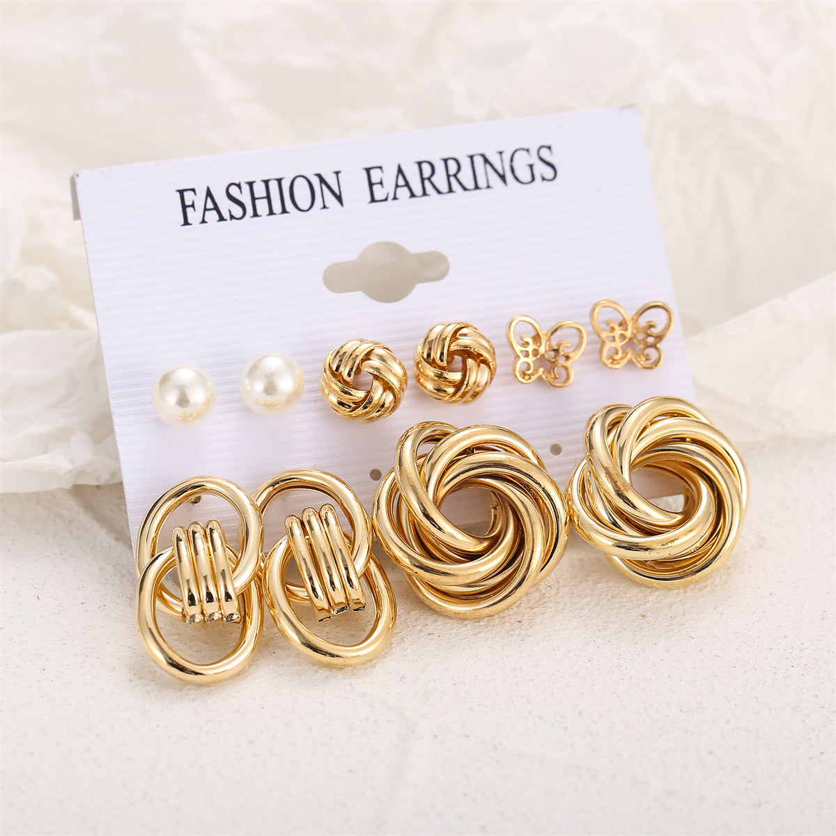 Pearl & 18K Gold-Plated Open Butterfly Stud Earrings Set