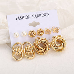 Pearl & 18K Gold-Plated Open Butterfly Stud Earrings Set