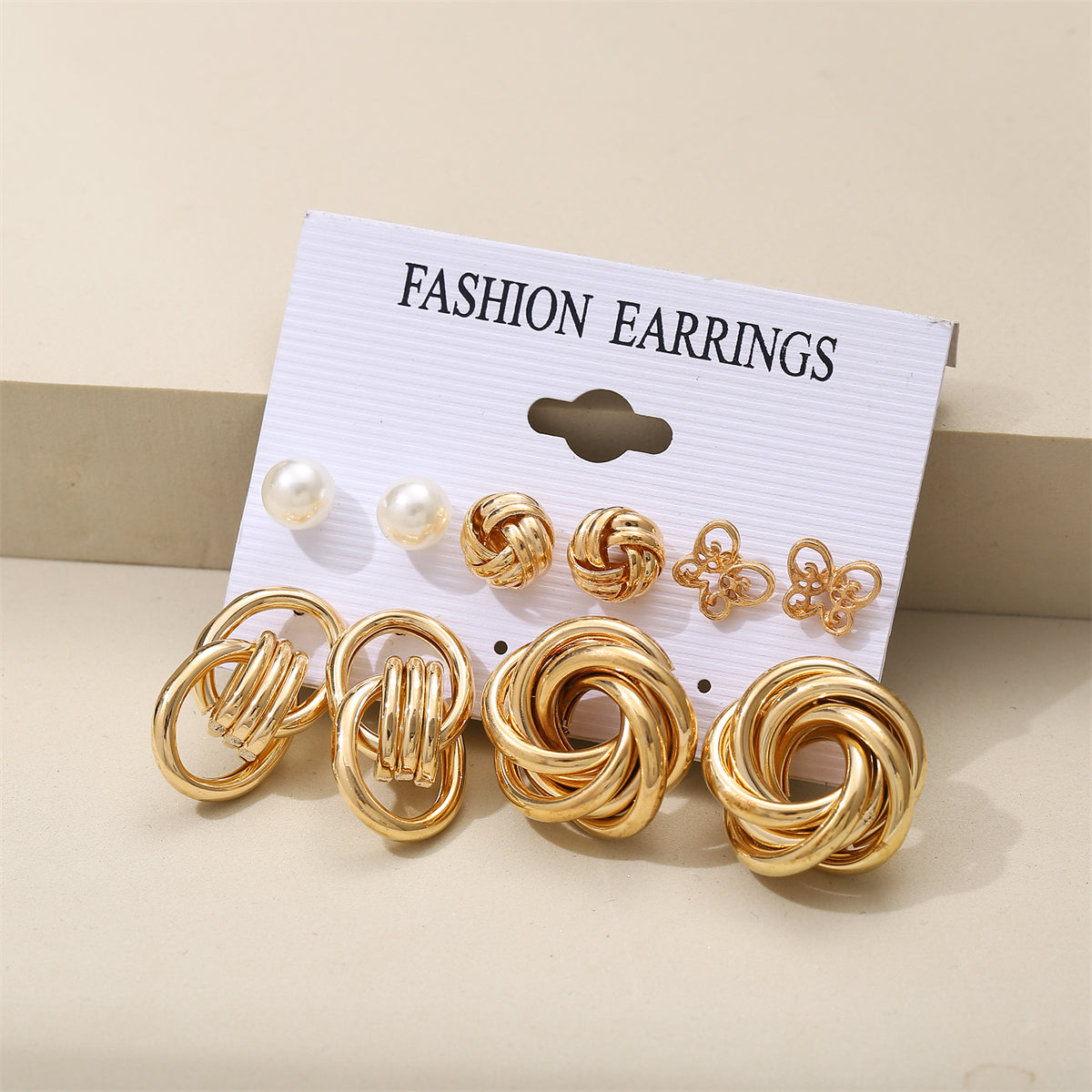 Pearl & 18K Gold-Plated Open Butterfly Stud Earrings Set