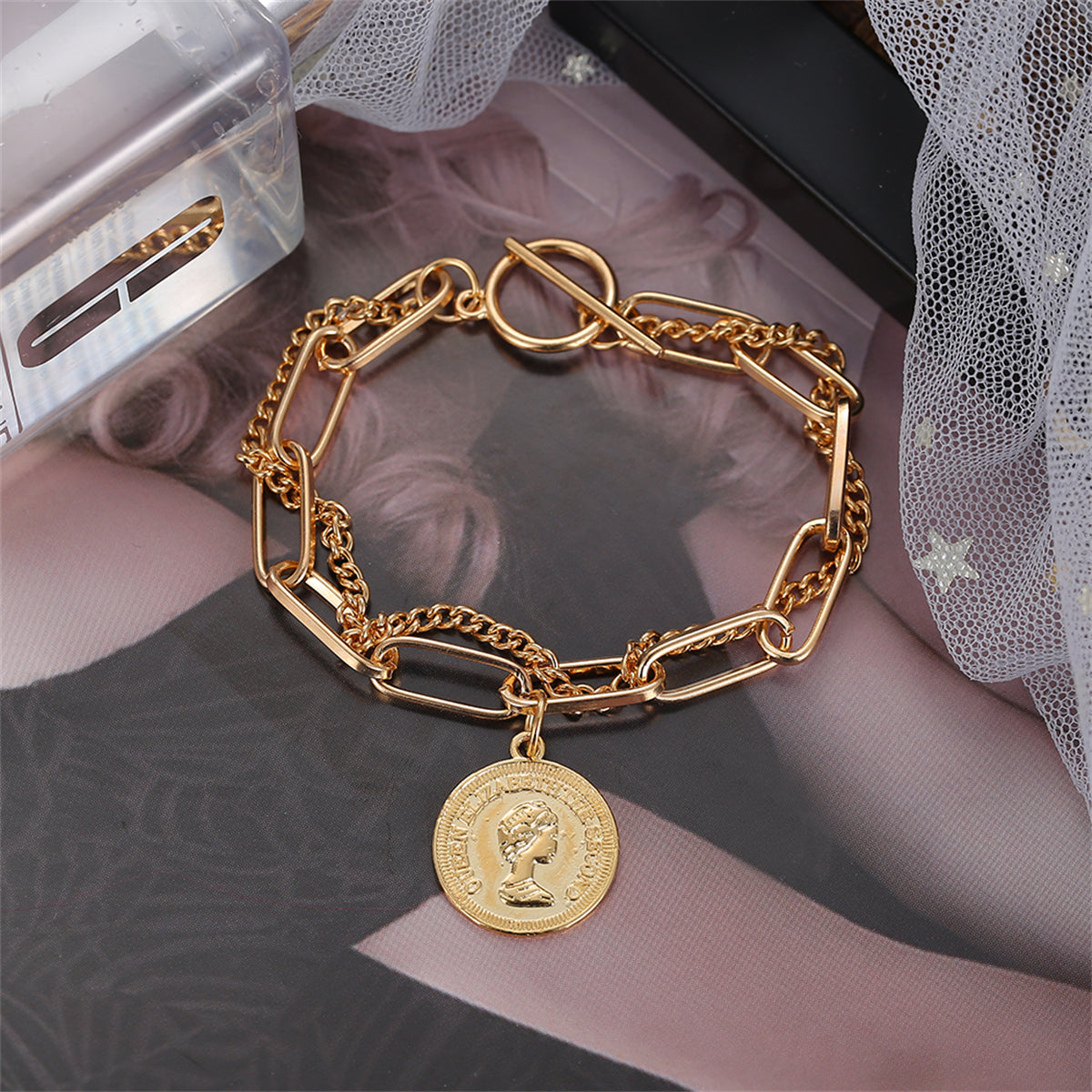 18K Gold-Plated Coin Layered Bracelet