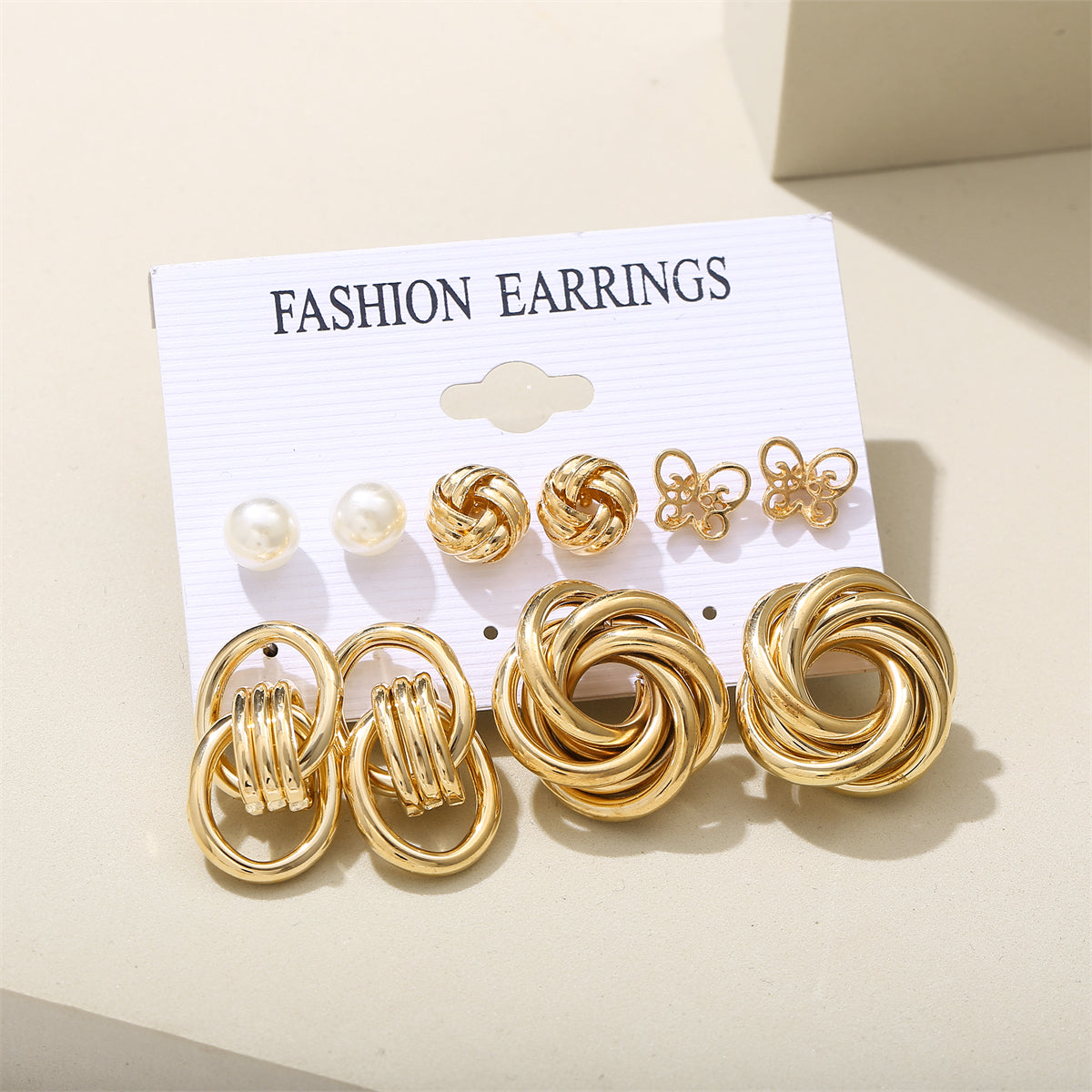 Pearl & 18K Gold-Plated Open Butterfly Stud Earrings Set