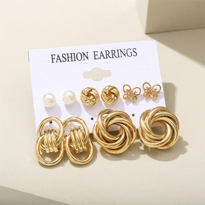 Pearl & 18K Gold-Plated Open Butterfly Stud Earrings Set