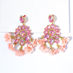 Pink Crystal & Cubic Zirconia Floral Tassel Pear Drop Earrings
