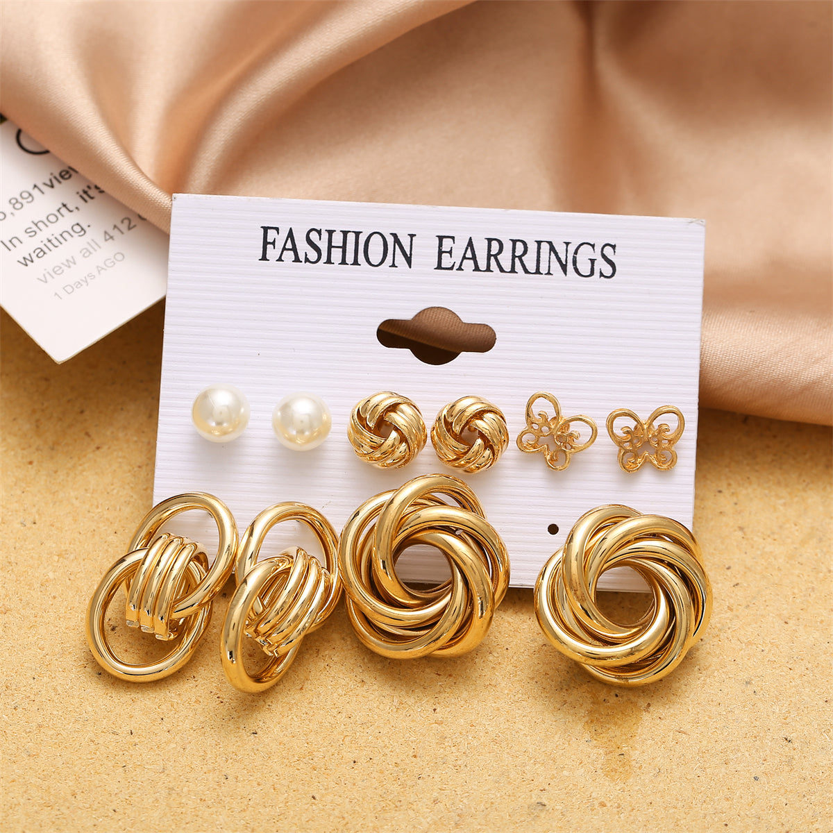 Pearl & 18K Gold-Plated Open Butterfly Stud Earrings Set