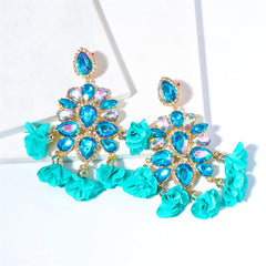 Light Blue Crystal & Cubic Zirconia Floral Tassel Drop Earrings