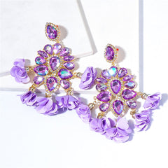 Purple Crystal & Cubic Zirconia Silk 18K Gold-Plated Floral Tassel Drop Earrings