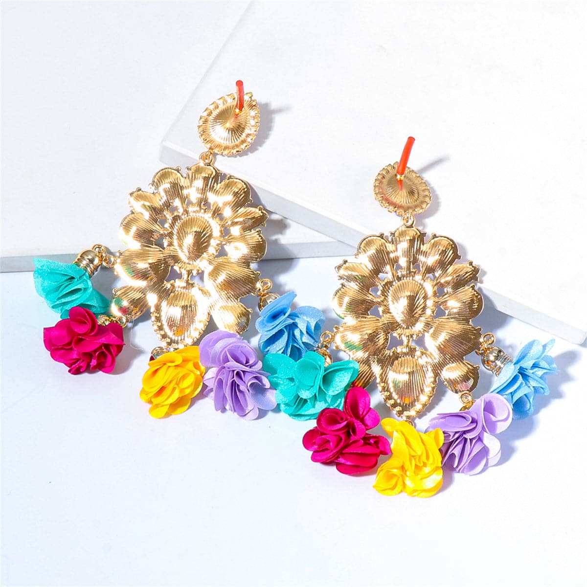 Rainbow Crystal & Cubic Zirconia 18K Gold-Plated Floral Tassel Drop Earrings