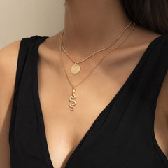 18K Gold-Plated Snake Circle Layered Pendant Necklace