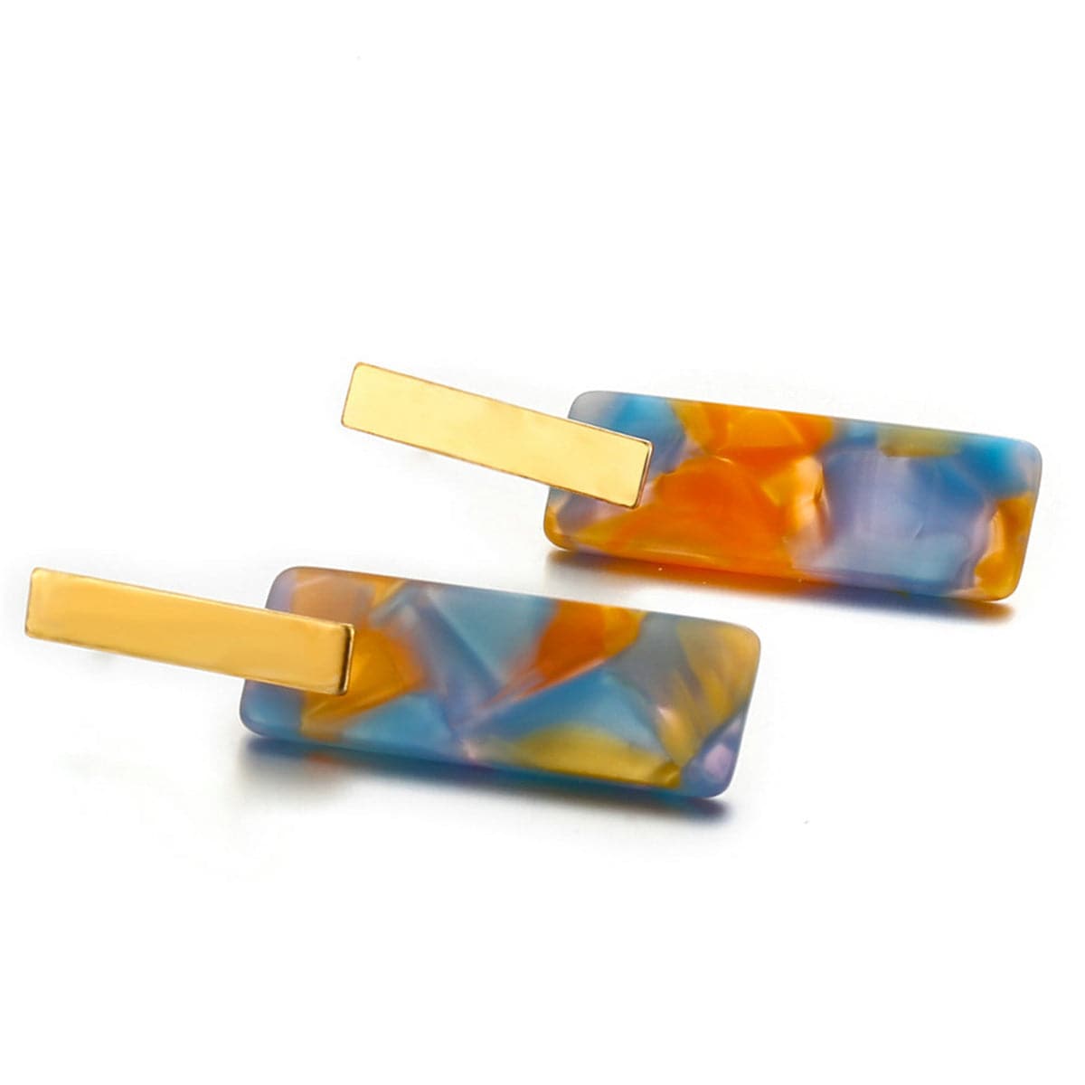 Blue Multicolor Acrylic and 18K Gold-Plated Tortoise Rectangle Drop Earrings, gold drop earrings for women, side view