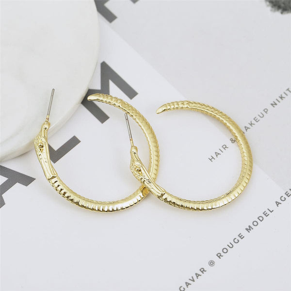 Goldtone Stylized Snake Hoop Earrings