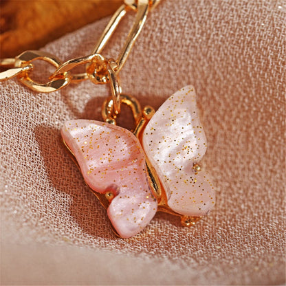 Pink Acrylic and 18K Gold-Plated Butterfly Charm Anklet Set, jewelry gift sets for women, lifestyle look