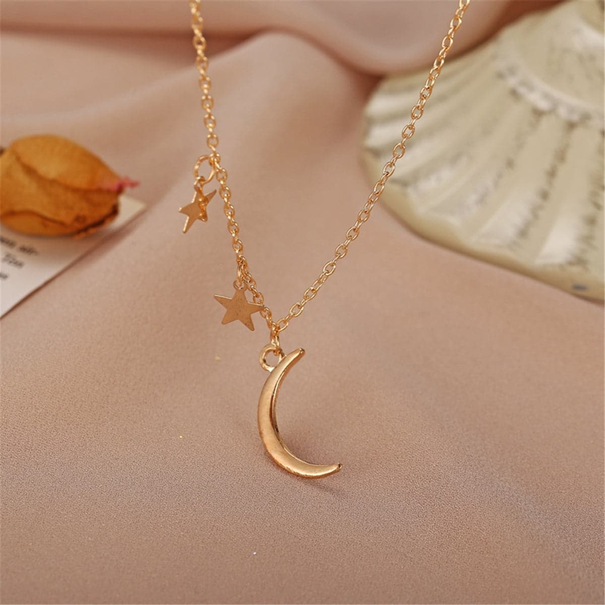 18K Gold-Plated Moon & Star Pendant Necklace
