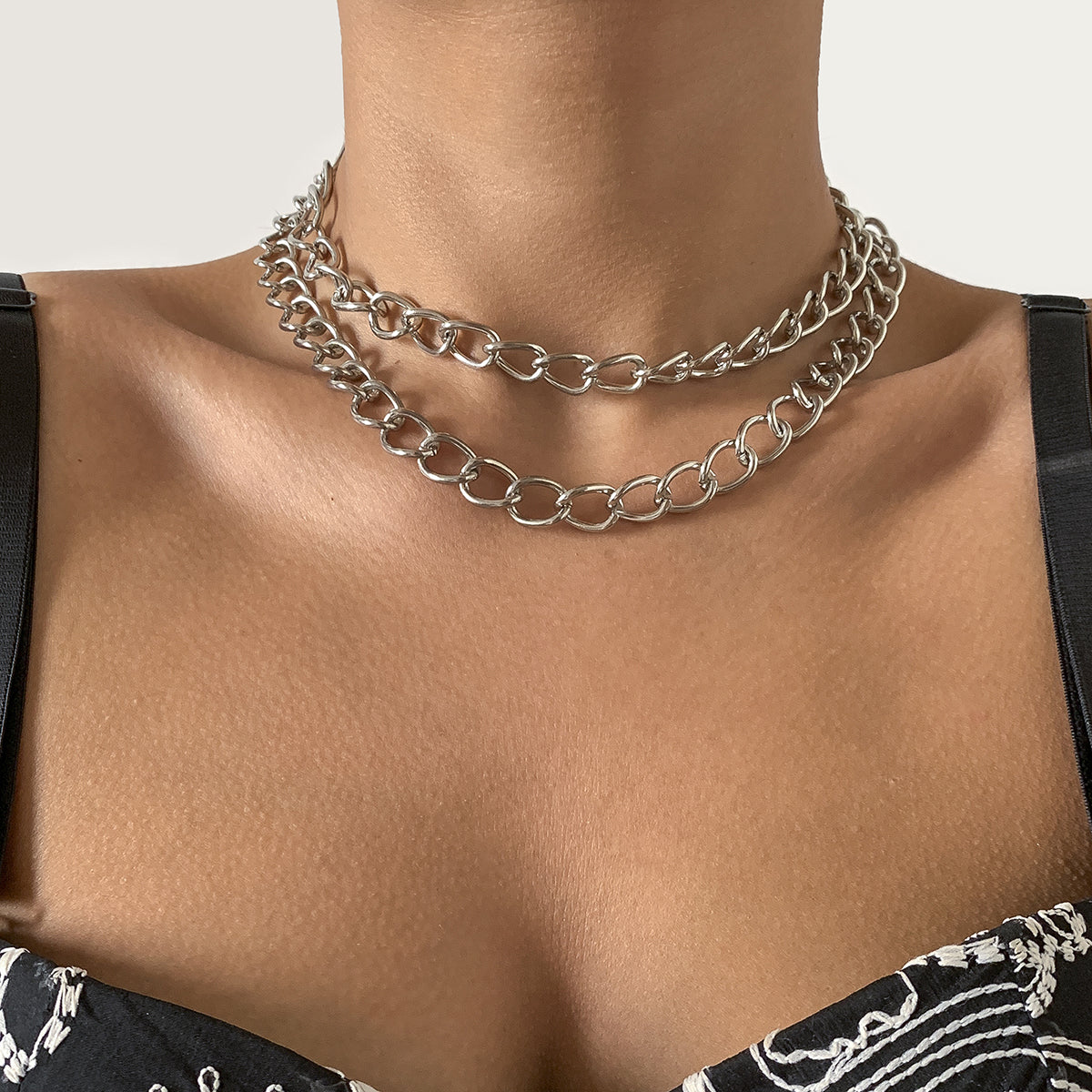 Silver-Plated Curb Chain Necklace Set