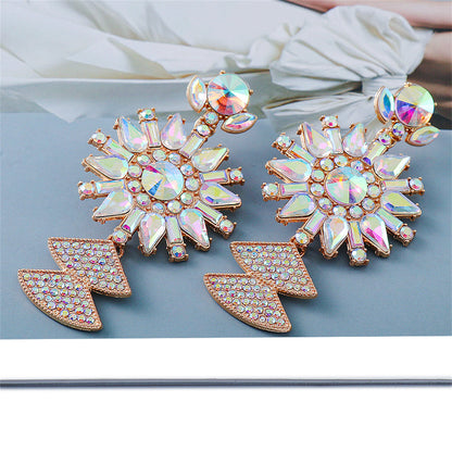 Pink Crystal and Cubic Zirconia 18K Gold-Plated Sunflower Drop Earrings, gold drop earrings for women, side view
