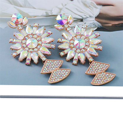 Pink Crystal and Cubic Zirconia 18K Gold-Plated Sunflower Drop Earrings, gold drop earrings for women, detail close-up