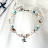 Blue & Silvertone Shell & Starfish Charm Anklet