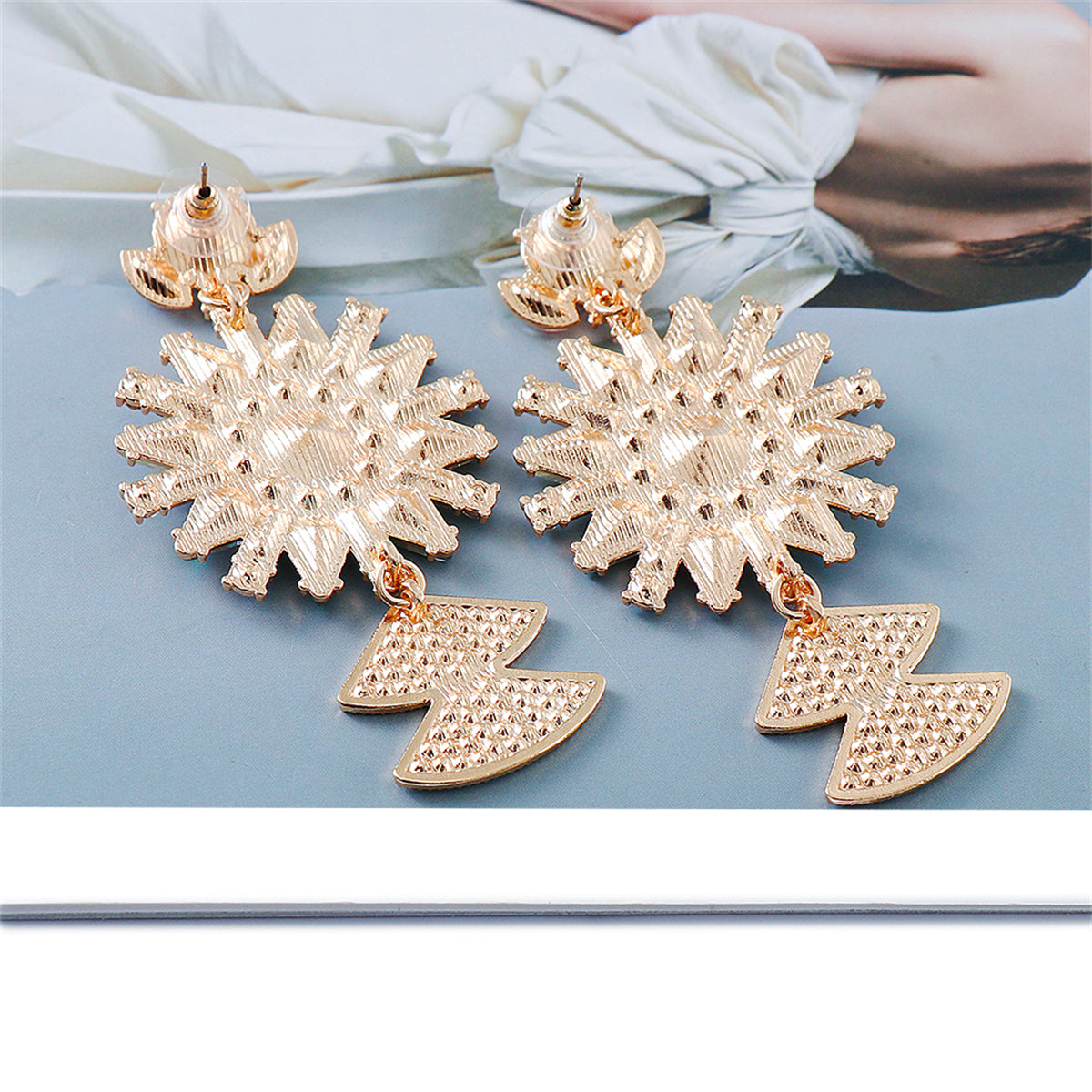 Green Crystal and Cubic Zirconia Sunflower Drop Earrings, drop earrings for women, everyday style, styled look