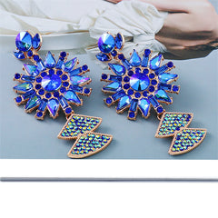 Blue Crystal & Cubic Zirconia 18K Gold-Plated Sunflower Drop Earrings