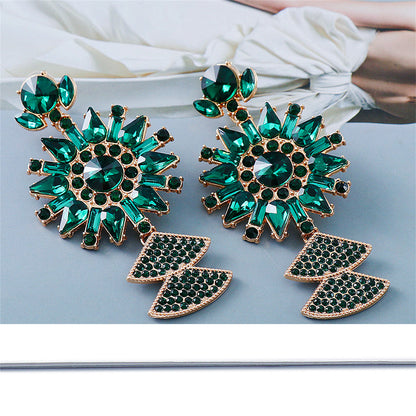 Green Crystal and Cubic Zirconia Sunflower Drop Earrings, drop earrings for women, everyday style, lifestyle look