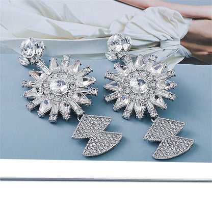 Crystal and Silver-Plated Sunflower Drop Earrings, silver drop earrings for women, everyday style, side view
