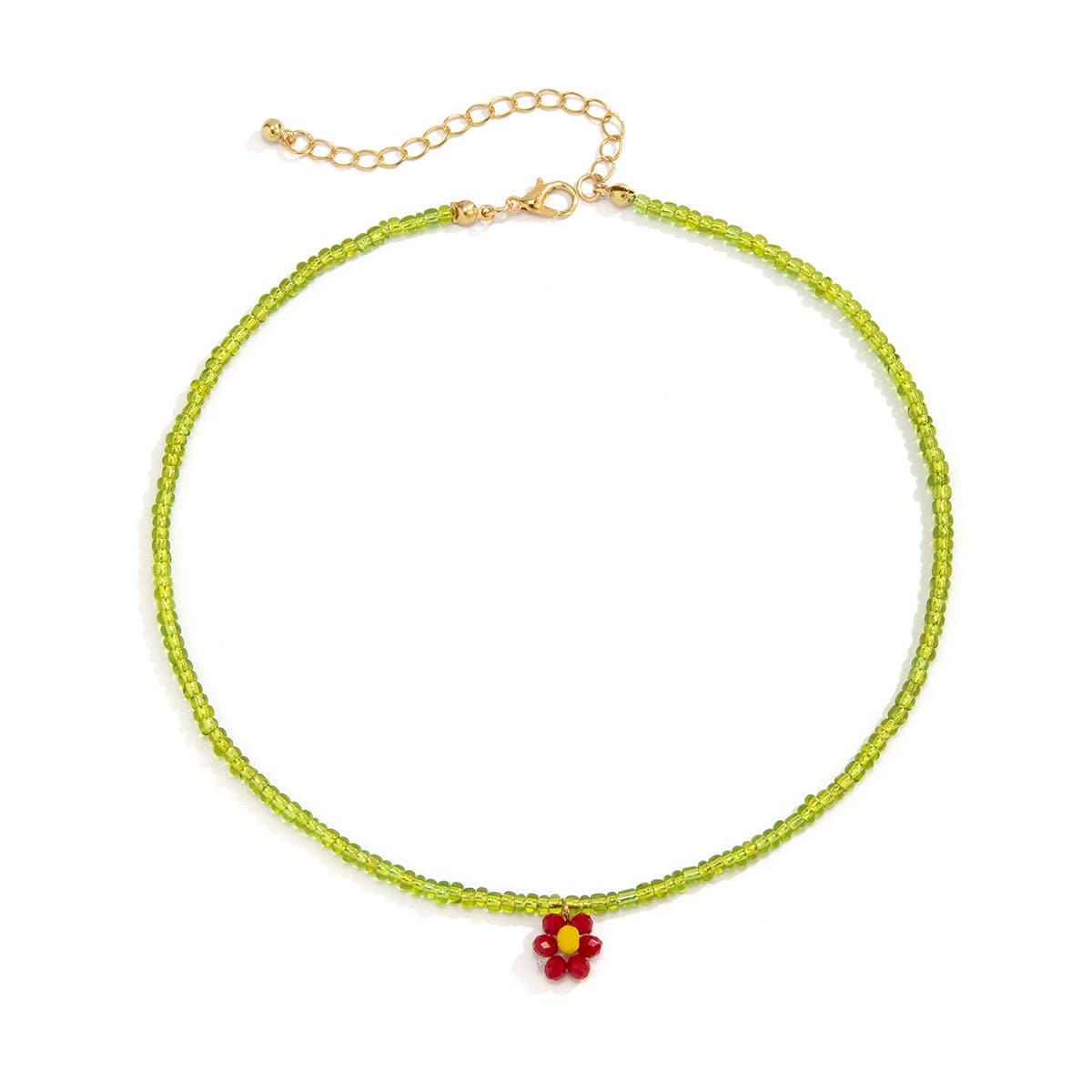 Green Acrylic and Howlite Beaded Flower Necklace, pendant necklace for women, vintage-inspired design, detail close-up