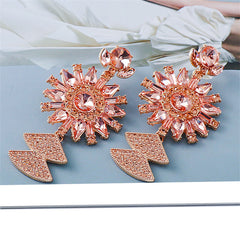 Light Pink Crystal & Cubic Zirconia 18K Gold-Plated Sunflower Drop Earrings